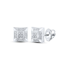 Splendid Jewellery Men's 10kt White Gold Square Diamond Earrings - 1/10 Cttw, G - H Color, I3 Clarity - Splendid Jewellery