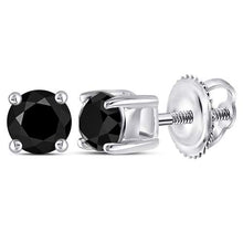 Load image into Gallery viewer, Splendid Jewellery Sterling Silver Womens Round Black Diamond Solitaire Earrings - Splendid Jewellery