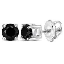 Load image into Gallery viewer, Splendid Jewellery Sterling Silver Womens Round Black Diamond Solitaire Earrings  Top View from Splendid Jewellery