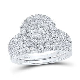 Splendid Jewellery's Dazzling 2 Carat Oval Diamond Halo Bridal Wedding Ring Band Set - Splendid Jewellery