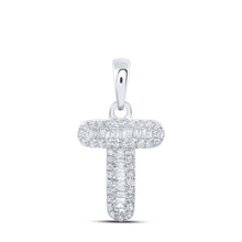 Load image into Gallery viewer, Splendid Jewellery's Elegant 10kt White Gold Baguette Diamond T Initial Pendant - Splendid Jewellery