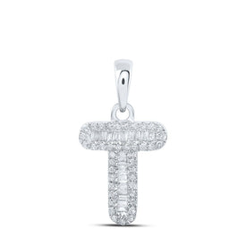 Splendid Jewellery's Elegant 10kt White Gold Baguette Diamond T Initial Pendant - Splendid Jewellery