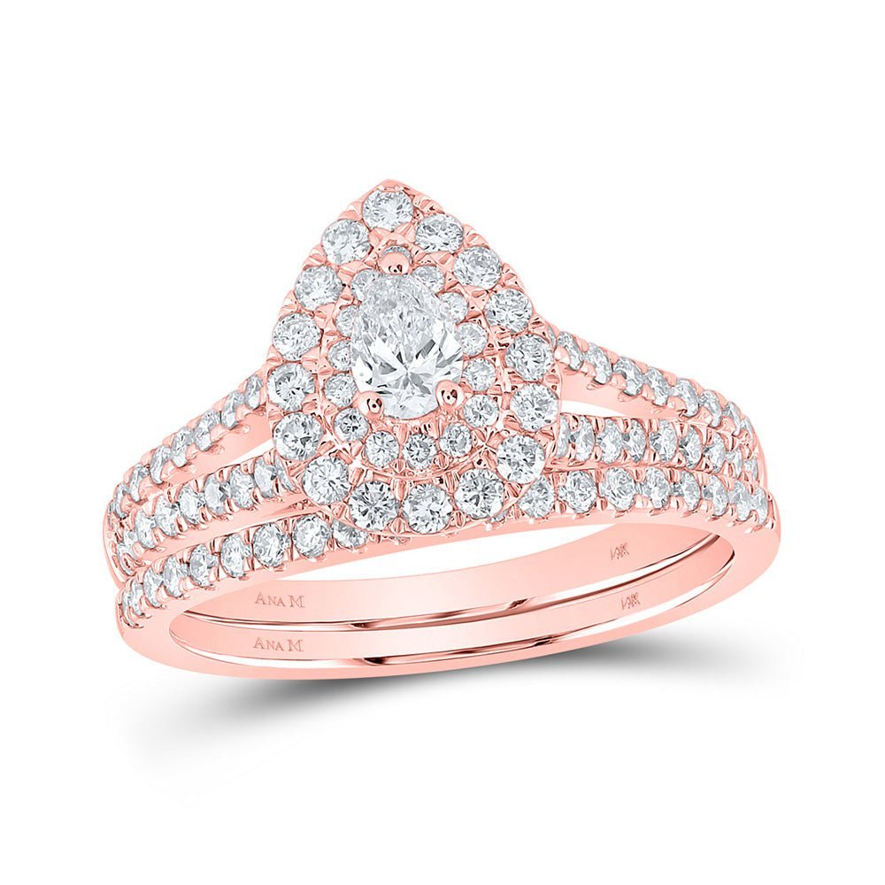 Splendid Jewellery's Enchanting Rose Gold Diamond Halo Bridal Wedding Ring Band Set - Splendid Jewellery