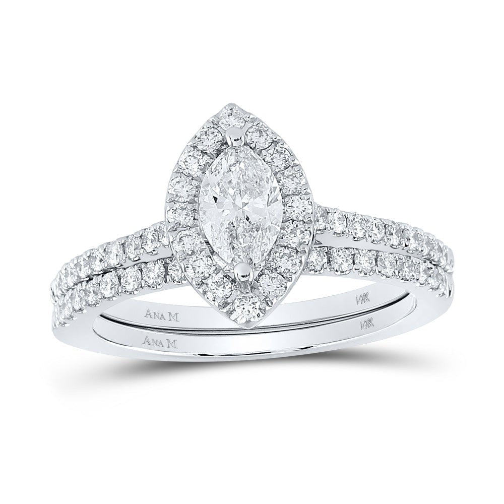 Splendid Jewellery's Radiant Love 14kt White Gold Marquise Diamond Halo Bridal Wedding Ring Band Set - Splendid Jewellery