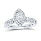 Splendid Jewellery's Radiant Love 14kt White Gold Marquise Diamond Halo Bridal Wedding Ring Band Set - Splendid Jewellery