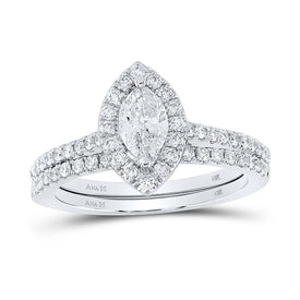 Splendid Jewellery's Radiant Love 14kt White Gold Marquise Diamond Halo Bridal Wedding Ring Band Set - Splendid Jewellery