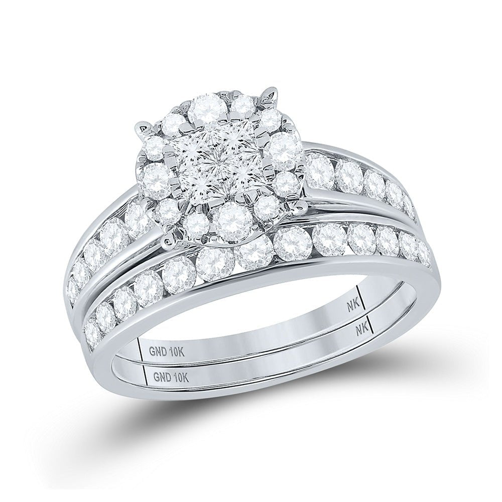 Splendid Love Story | 10kt White Gold Princess Diamond Bridal Wedding Ring Band Set 1 - 3/8 Cttw - Splendid Jewellery