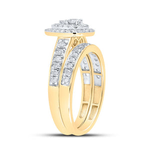 Splendid Love Story: 10kt Yellow Gold Round Diamond Halo Bridal Wedding Ring Band Set 3/4 Cttw - Splendid Jewellery