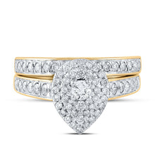 Load image into Gallery viewer, Splendid Love Story: 10kt Yellow Gold Round Diamond Halo Bridal Wedding Ring Band Set 3/4 Cttw - Splendid Jewellery