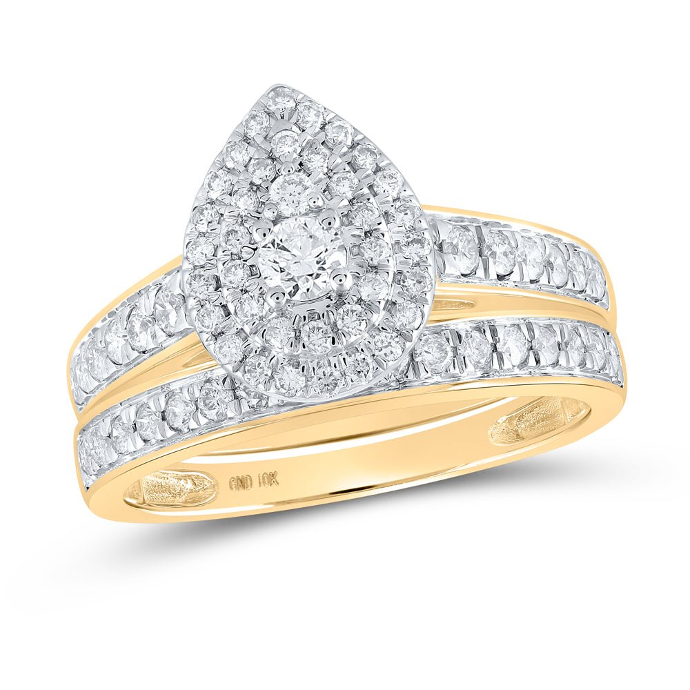 Splendid Love Story: 10kt Yellow Gold Round Diamond Halo Bridal Wedding Ring Band Set 3/4 Cttw - Splendid Jewellery