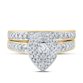 Splendid Love Story: 10kt Yellow Gold Round Diamond Halo Bridal Wedding Ring Band Set 3/4 Cttw product Top View from Splendid Jewellery