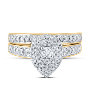 Splendid Love Story: 10kt Yellow Gold Round Diamond Halo Bridal Wedding Ring Band Set 3/4 Cttw - Splendid Jewellery