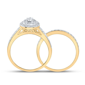 Splendid Love Story: 10kt Yellow Gold Round Diamond Halo Bridal Wedding Ring Band Set 3/4 Cttw - Splendid Jewellery