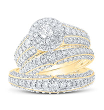 Load image into Gallery viewer, Splendid Love's Eternal Embrace: 10kt Yellow Gold His Hers Round Diamond Halo Matching Wedding Set 2 - 3/8 Cttw - Splendid Jewellery