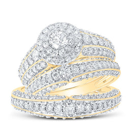 Splendid Love's Eternal Embrace: 10kt Yellow Gold His Hers Round Diamond Halo Matching Wedding Set 2-3/8 Cttw Top view from the 10Kt Yellow Gold His Hers Round Diamond Halo Matching Wedding Set 2 3 8 Cttwpin213758 collection by Splendid Jewellery