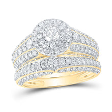 Load image into Gallery viewer, Splendid Love's Eternal Embrace: 10kt Yellow Gold His Hers Round Diamond Halo Matching Wedding Set 2 - 3/8 Cttw - Splendid Jewellery