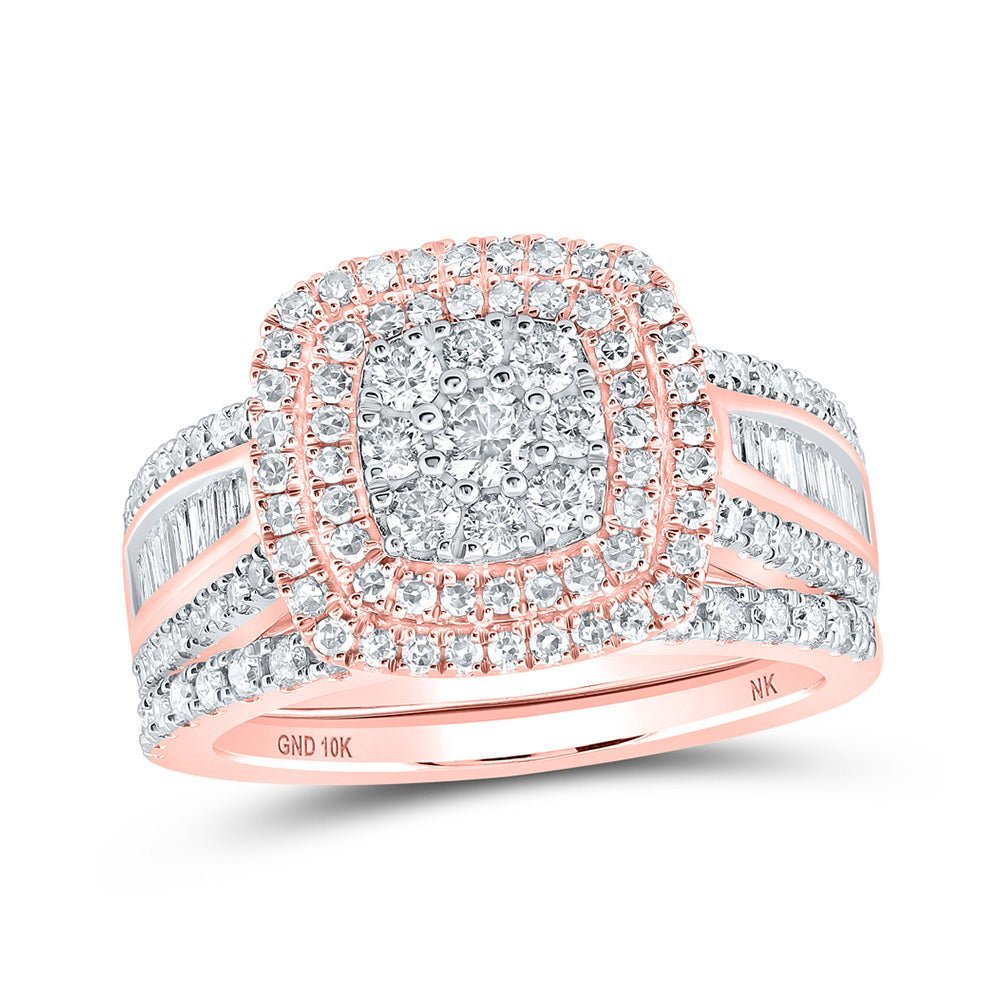 Splendid Romance | 10kt Rose Gold Diamond Square Bridal Wedding Ring Band Set 1 - 1/4 Cttw - Splendid Jewellery