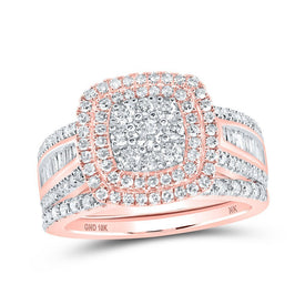 Splendid Romance | 10kt Rose Gold Diamond Square Bridal Wedding Ring Band Set 1 - 1/4 Cttw - Splendid Jewellery