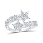 Stellar Brilliance: 10kt White Gold Womens Round Diamond Star Cuff Band Ring 5/8 Cttw - Splendid Jewellery