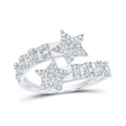 Stellar Brilliance: 10kt White Gold Womens Round Diamond Star Cuff Band Ring 5/8 Cttw - Splendid Jewellery
