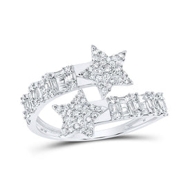 Stellar Brilliance: 10kt White Gold Womens Round Diamond Star Cuff Band Ring 5/8 Cttw - Splendid Jewellery