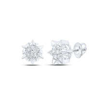 Load image into Gallery viewer, Stellar Brilliance: 10kt White Gold Women's Round Diamond Starburst Cluster Earrings 1/5 Cttw - Splendid Jewellery