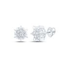 Stellar Brilliance: 10kt White Gold Women's Round Diamond Starburst Cluster Earrings 1/5 Cttw - Splendid Jewellery