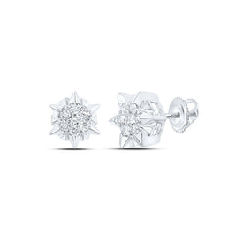 Stellar Brilliance: 10kt White Gold Women's Round Diamond Starburst Cluster Earrings 1/5 Cttw - Splendid Jewellery