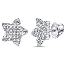 Load image into Gallery viewer, Stellar Brilliance: Men&#39;s 10kt White Gold Round Diamond Star Cluster Earrings 1/6 Cttw  Top View from Splendid Jewellery