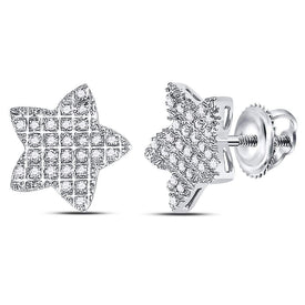Stellar Brilliance: Men's 10kt White Gold Round Diamond Star Cluster Earrings 1/6 Cttw  Top View from Splendid Jewellery