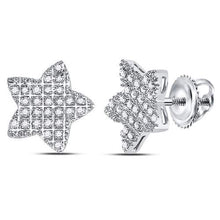 Load image into Gallery viewer, Stellar Brilliance: Men&#39;s 10kt White Gold Round Diamond Star Cluster Earrings 1/6 Cttw  Side View from Splendid Jewellery