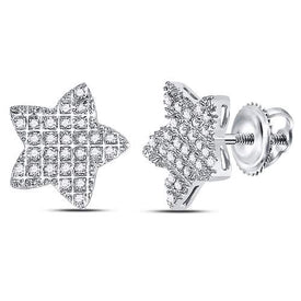 Stellar Brilliance: Men's 10kt White Gold Round Diamond Star Cluster Earrings 1/6 Cttw  Side View from Splendid Jewellery