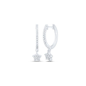 Stellar Sparkle: 10kt White Gold Womens Round Diamond Star Hoop Dangle Earrings 1/5 Cttw - Splendid Jewellery