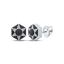 Load image into Gallery viewer, Sterling Silver Black Diamond Hexagon Star Cluster Earrings - 1/5 Cttw - Splendid Jewellery