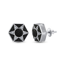 Load image into Gallery viewer, Sterling Silver Black Diamond Hexagon Star Cluster Earrings - 1/5 Cttw  Side View from Splendid Jewellery