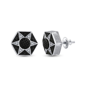 Sterling Silver Black Diamond Hexagon Star Cluster Earrings - 1/5 Cttw  Side View from Splendid Jewellery