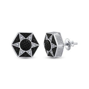 Sterling Silver Black Diamond Hexagon Star Cluster Earrings - 1/5 Cttw - Splendid Jewellery