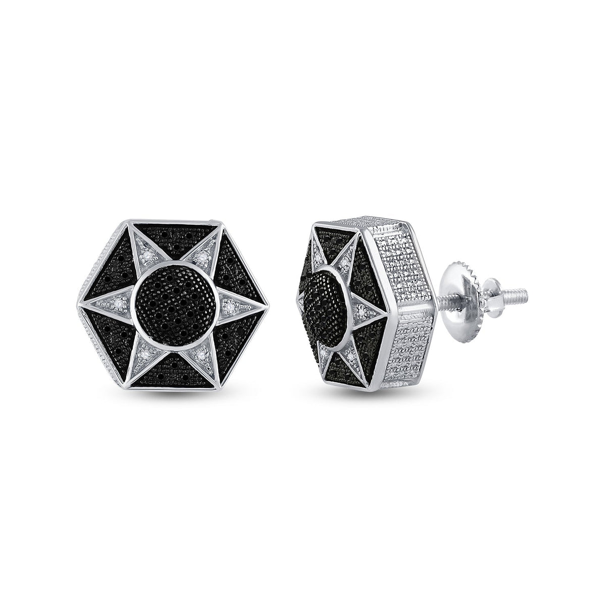 Sterling Silver Black Diamond Hexagon Star Cluster Earrings - 1/5 Cttw - Splendid Jewellery