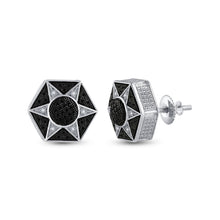 Load image into Gallery viewer, Sterling Silver Black Diamond Hexagon Star Cluster Earrings - 1/5 Cttw - Splendid Jewellery