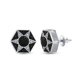 Sterling Silver Black Diamond Hexagon Star Cluster Earrings - 1/5 Cttw - Splendid Jewellery