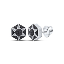 Load image into Gallery viewer, Sterling Silver Black Diamond Hexagon Star Cluster Earrings - 1/5 Cttw  Top View from Splendid Jewellery