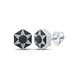 Sterling Silver Black Diamond Hexagon Star Cluster Earrings - 1/5 Cttw  Top View from Splendid Jewellery