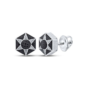 Sterling Silver Black Diamond Hexagon Star Cluster Earrings - 1/5 Cttw - Splendid Jewellery