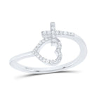 Sterling Silver Diamond Cross Heart Ring 1/10 Cttw - Splendid Jewellery