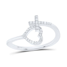 Load image into Gallery viewer, Sterling Silver Diamond Cross Heart Ring 1/10 Cttw - Splendid Jewellery