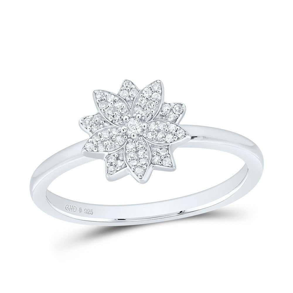 Sterling Silver Diamond Flower Ring 1/8 Cttw - Splendid Jewellery