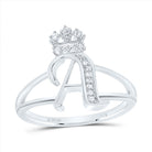 Sterling Silver Diamond Initial "A" Crown Women's Ring 1/12 Cttw - Splendid Jewellery