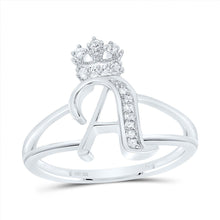 Load image into Gallery viewer, Sterling Silver Diamond Initial "A" Crown Women's Ring 1/12 Cttw - Splendid Jewellery