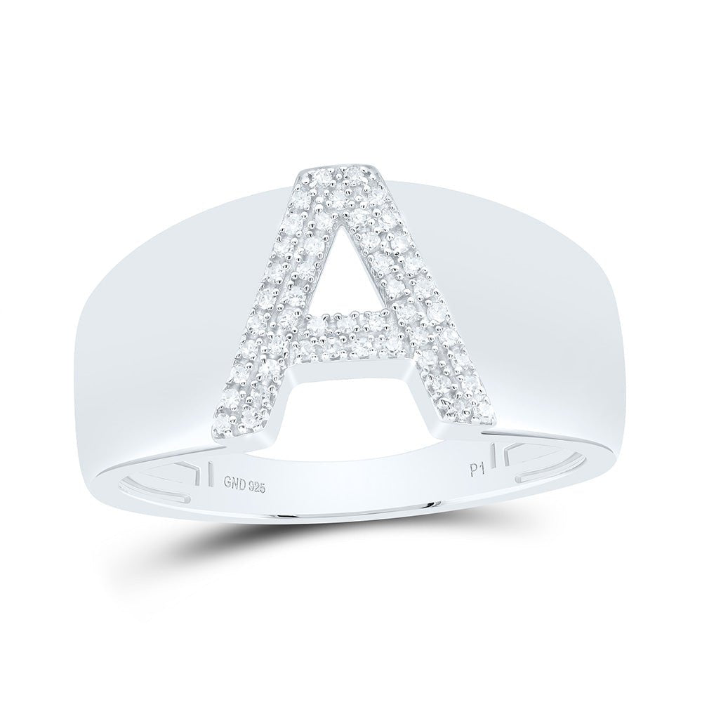 Sterling Silver Diamond Initial "A" Men's Ring 1/8 Cttw - Splendid Jewellery
