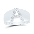 Sterling Silver Diamond Initial "A" Men's Ring 1/8 Cttw - Splendid Jewellery